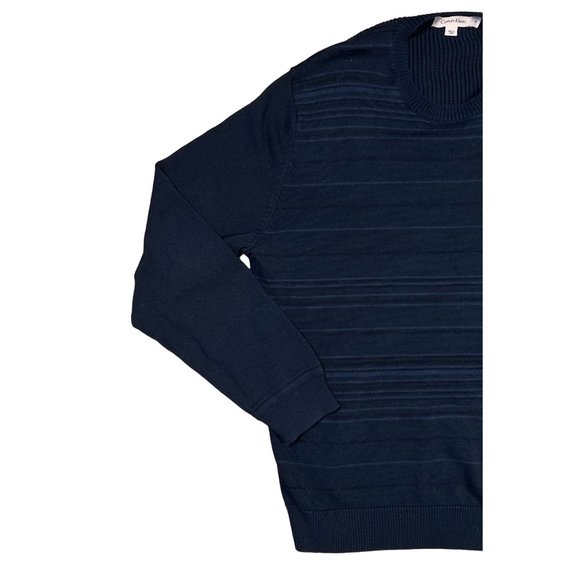 CALVIN KLEIN Sweater Men's Long Sleeve Crew Neck Striped Knit Pullover Blue Lg - Picture 4 of 10